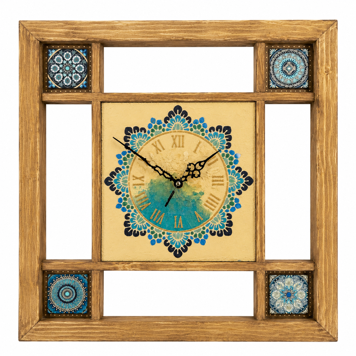Donau Green Wave Wanduhr, lautlos, Fichtenholz & Keramik, 38 x 38 cm